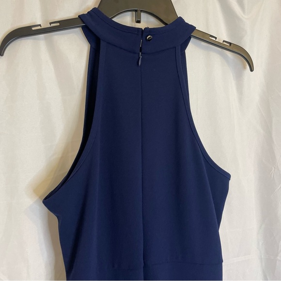 WOOSEA Women’s Navy Blue Halter Neck Sleeveless Full Length Ruffle Dress Large - Picture 8 of 11